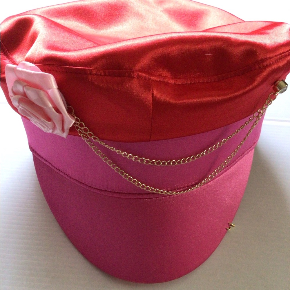 SALE ❤️♥️❤️🩷Rare Upcycled Satin Red and Pink Cap with Chain and Flower